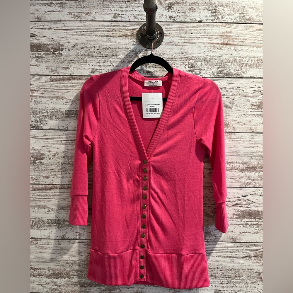 Zenana Outfitters Hot Pink Cardigan with Buttons MEDIUM